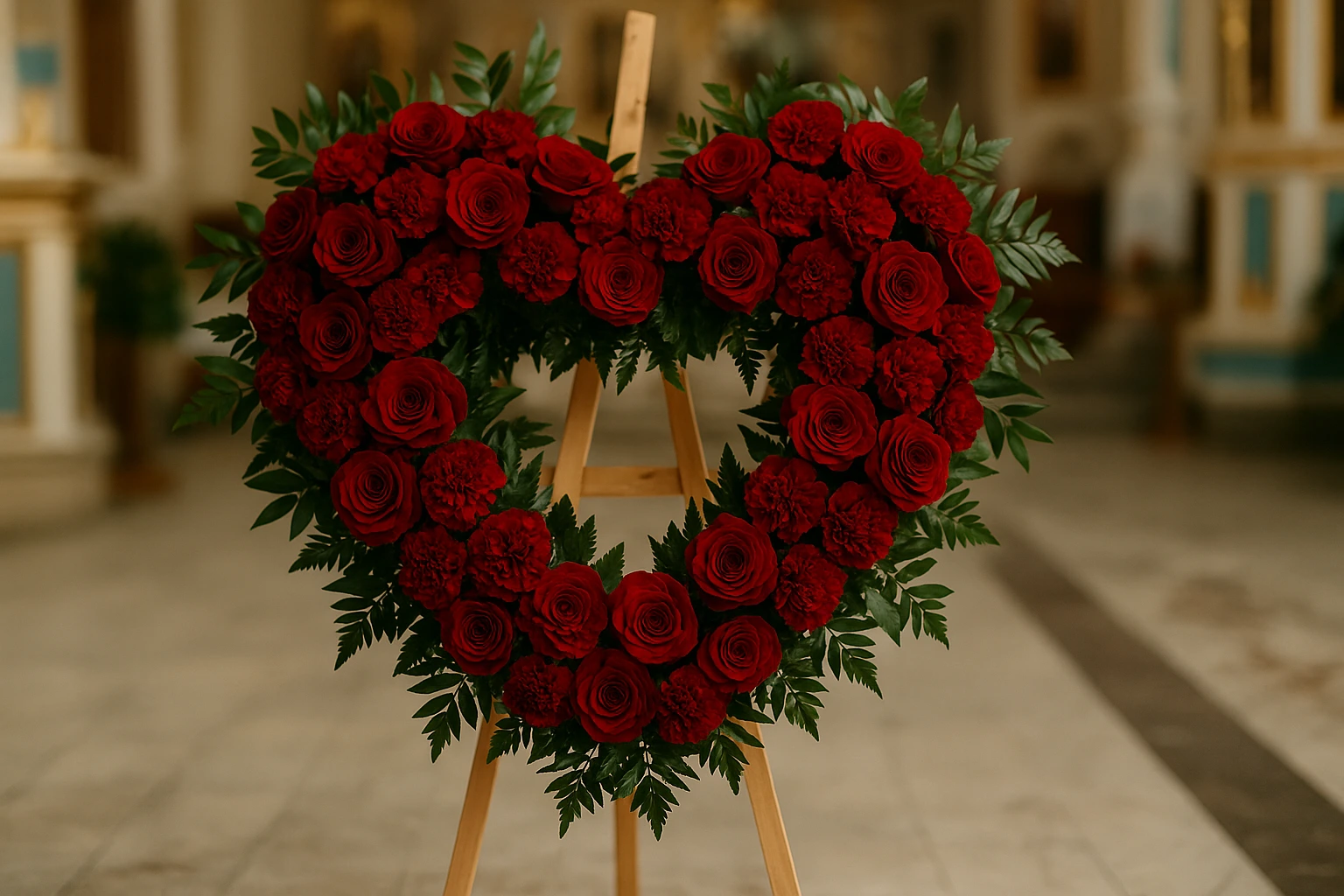 Duży, czerwony wieniec w kształcie serca